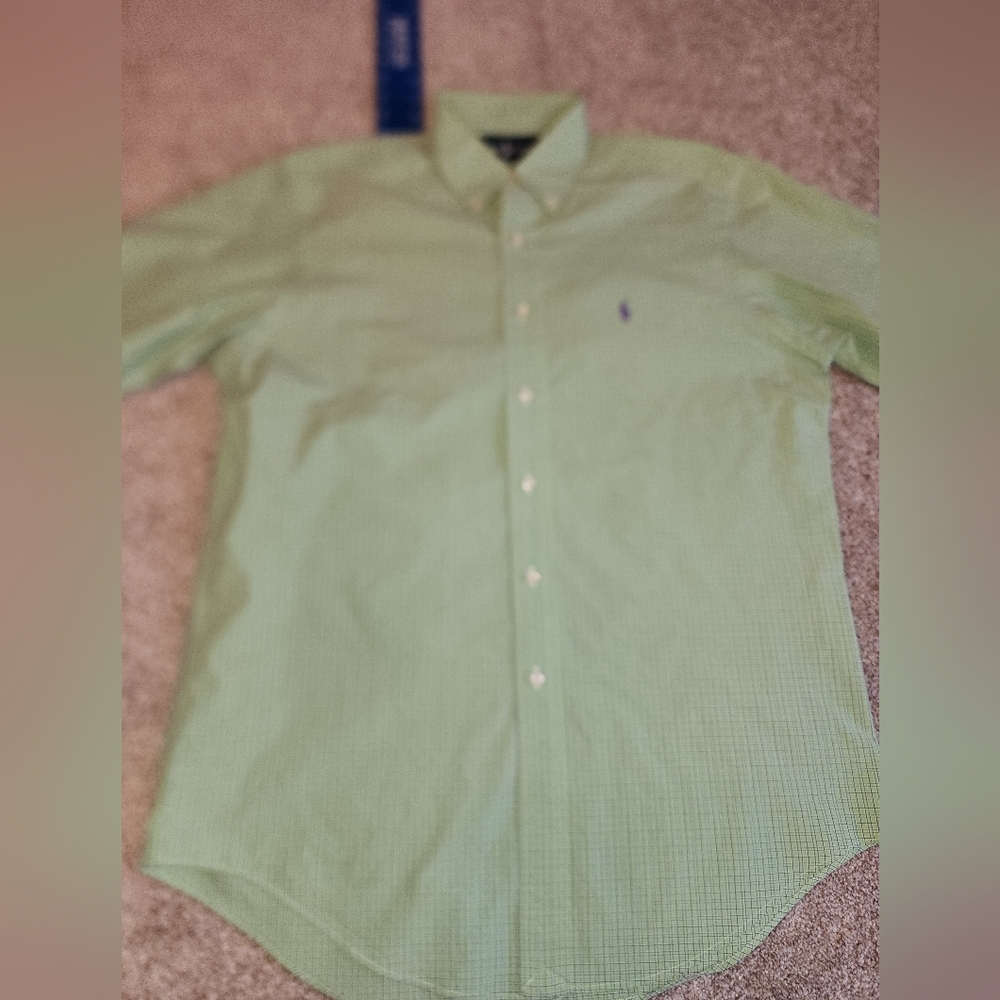 Ralph Lauren men's shirt, size medium, green/purple, button down with flaw‎